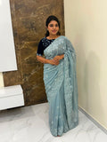 Organza Saree with White Embroidery 1101