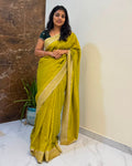 Mehendi Green Saree with Golden Embroidered Border