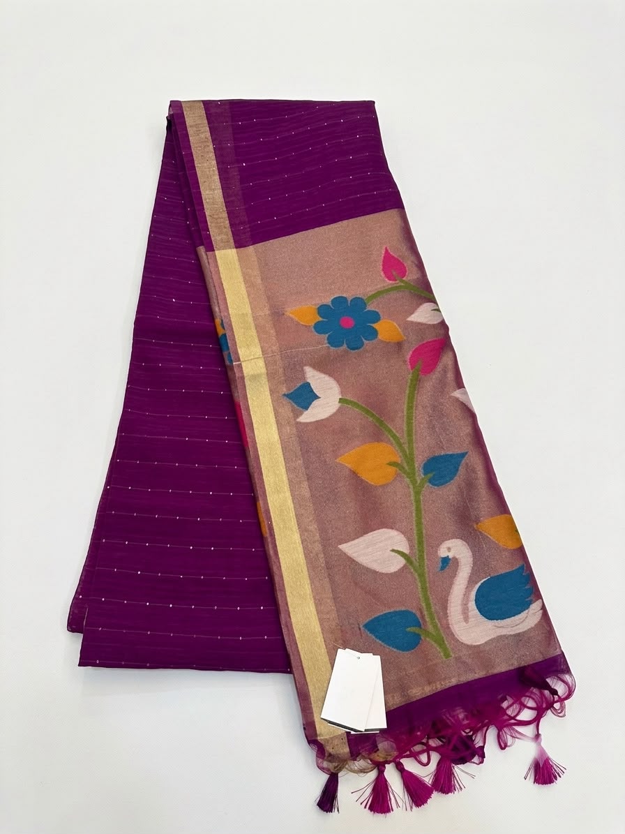 Jamdani Saree with Floral & Swan