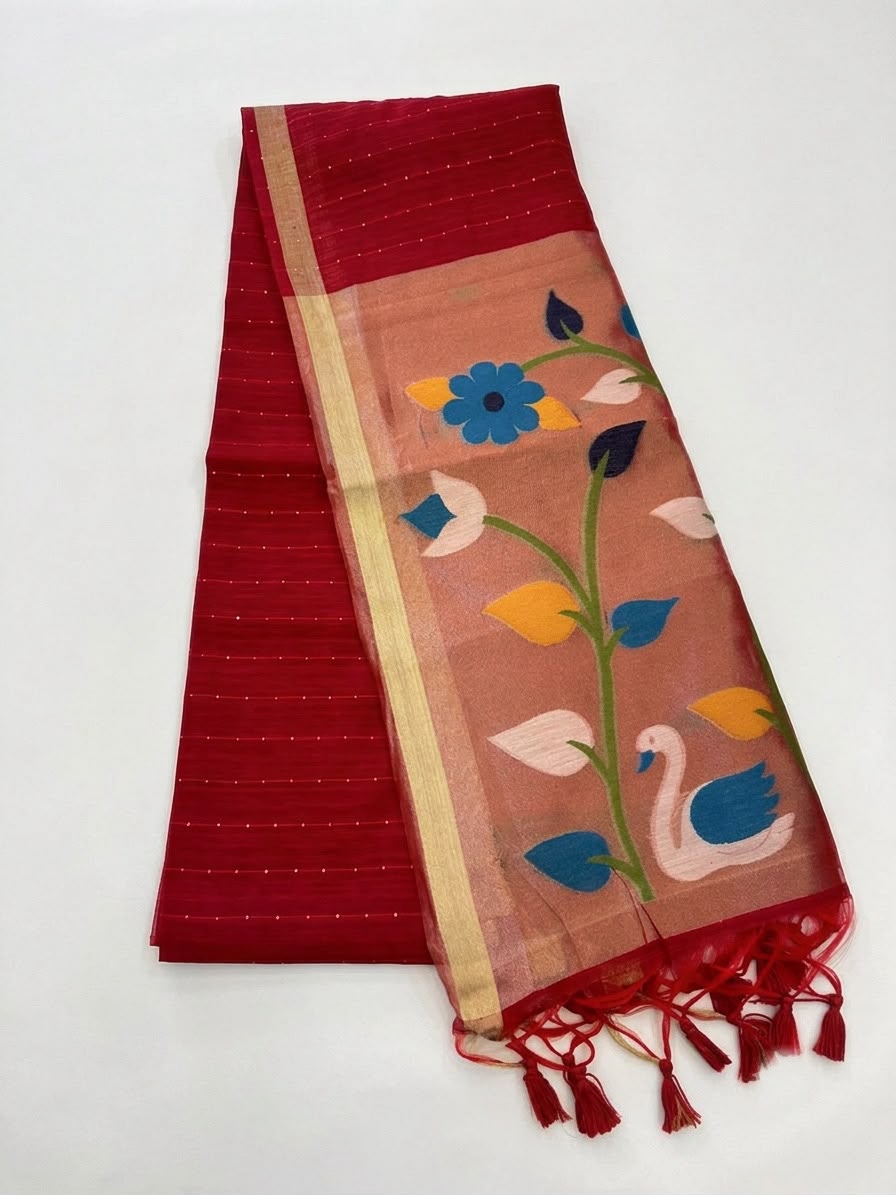 Jamdani Saree with Floral & Swan