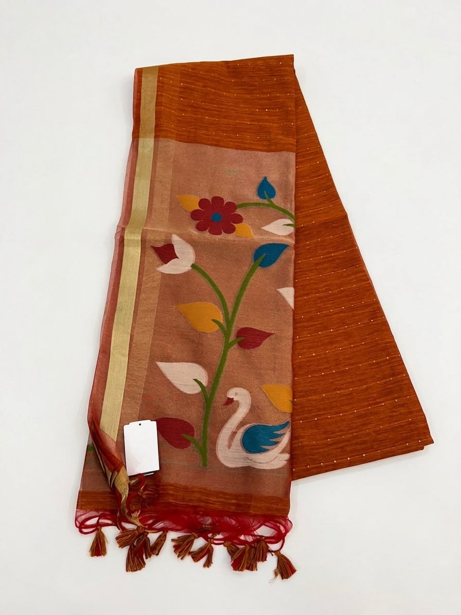 Jamdani Saree with Floral & Swan