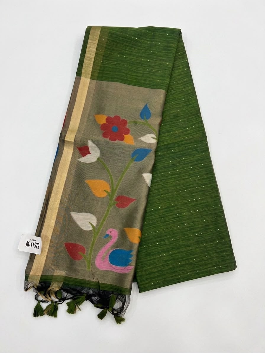 Jamdani Saree with Floral & Swan